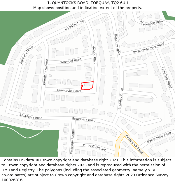 1, QUANTOCKS ROAD, TORQUAY, TQ2 6UH: Location map and indicative extent of plot