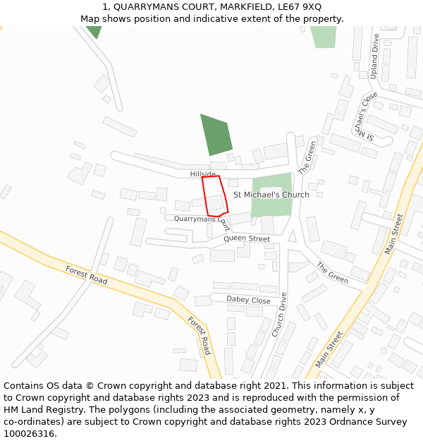1, QUARRYMANS COURT, MARKFIELD, LE67 9XQ: Location map and indicative extent of plot