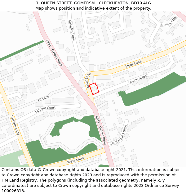 1, QUEEN STREET, GOMERSAL, CLECKHEATON, BD19 4LG: Location map and indicative extent of plot