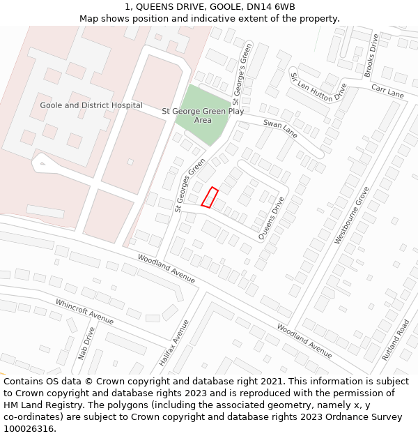 1, QUEENS DRIVE, GOOLE, DN14 6WB: Location map and indicative extent of plot