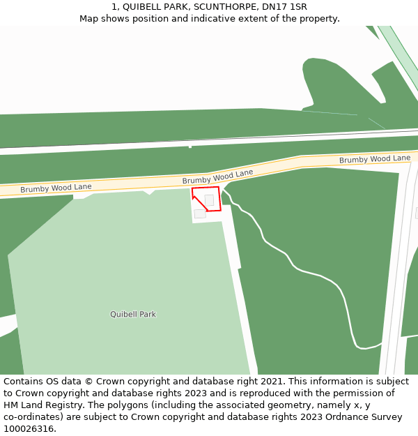 1, QUIBELL PARK, SCUNTHORPE, DN17 1SR: Location map and indicative extent of plot