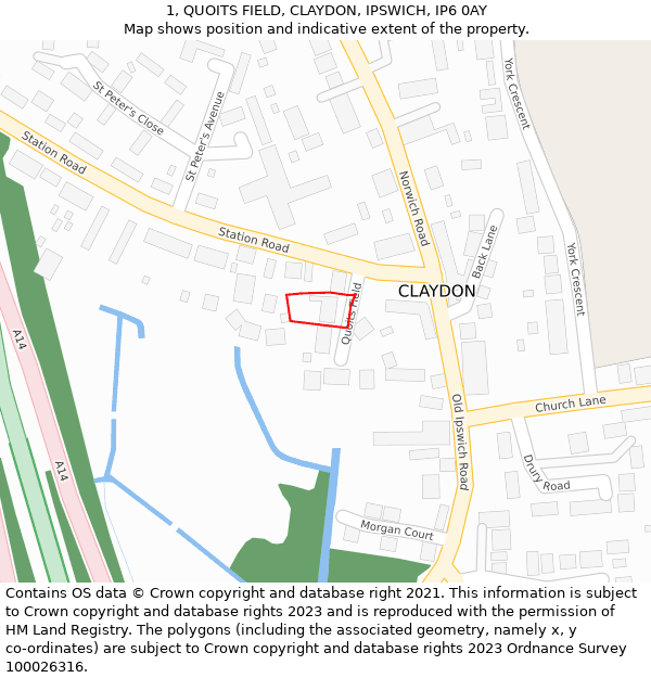 1, QUOITS FIELD, CLAYDON, IPSWICH, IP6 0AY: Location map and indicative extent of plot