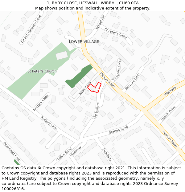 1, RABY CLOSE, HESWALL, WIRRAL, CH60 0EA: Location map and indicative extent of plot