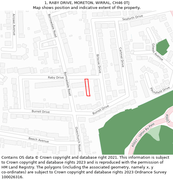 1, RABY DRIVE, MORETON, WIRRAL, CH46 0TJ: Location map and indicative extent of plot