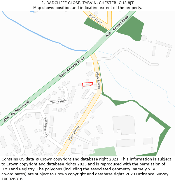 1, RADCLIFFE CLOSE, TARVIN, CHESTER, CH3 8JT: Location map and indicative extent of plot