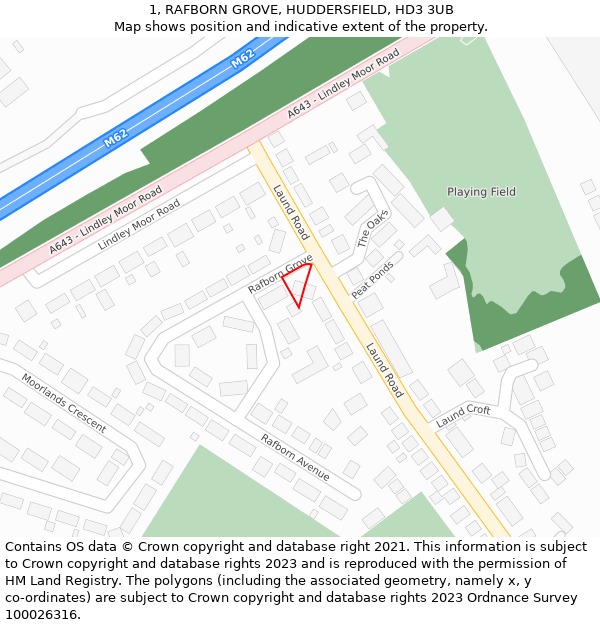 1, RAFBORN GROVE, HUDDERSFIELD, HD3 3UB: Location map and indicative extent of plot