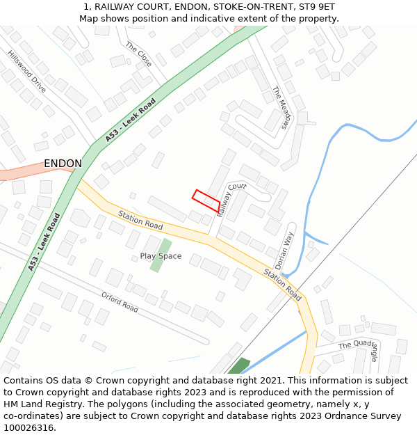 1, RAILWAY COURT, ENDON, STOKE-ON-TRENT, ST9 9ET: Location map and indicative extent of plot