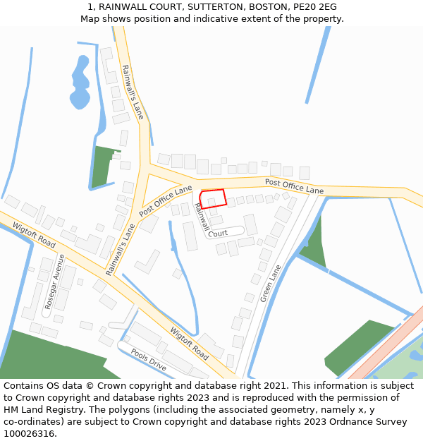 1, RAINWALL COURT, SUTTERTON, BOSTON, PE20 2EG: Location map and indicative extent of plot