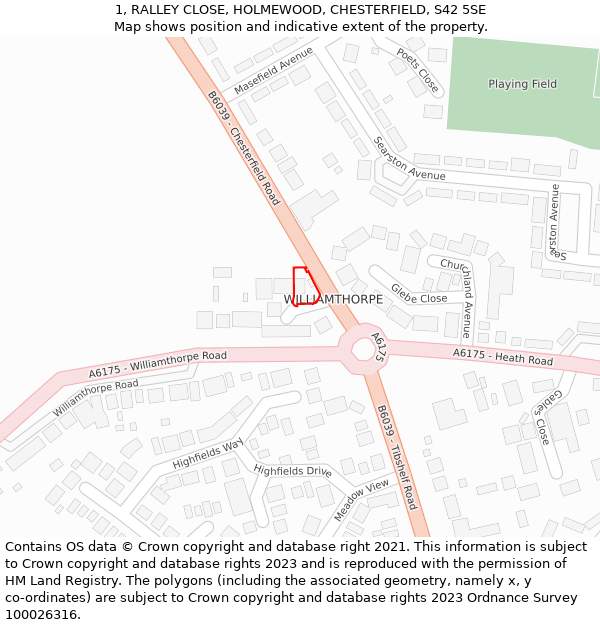 1, RALLEY CLOSE, HOLMEWOOD, CHESTERFIELD, S42 5SE: Location map and indicative extent of plot