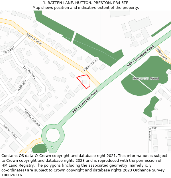 1, RATTEN LANE, HUTTON, PRESTON, PR4 5TE: Location map and indicative extent of plot