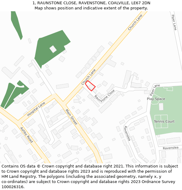 1, RAUNSTONE CLOSE, RAVENSTONE, COALVILLE, LE67 2DN: Location map and indicative extent of plot