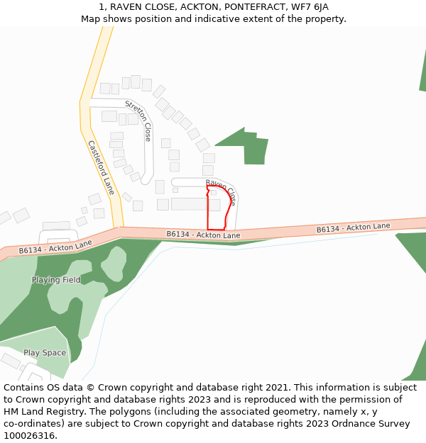 1, RAVEN CLOSE, ACKTON, PONTEFRACT, WF7 6JA: Location map and indicative extent of plot