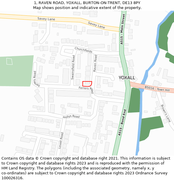 1, RAVEN ROAD, YOXALL, BURTON-ON-TRENT, DE13 8PY: Location map and indicative extent of plot
