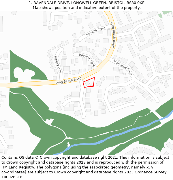 1, RAVENDALE DRIVE, LONGWELL GREEN, BRISTOL, BS30 9XE: Location map and indicative extent of plot