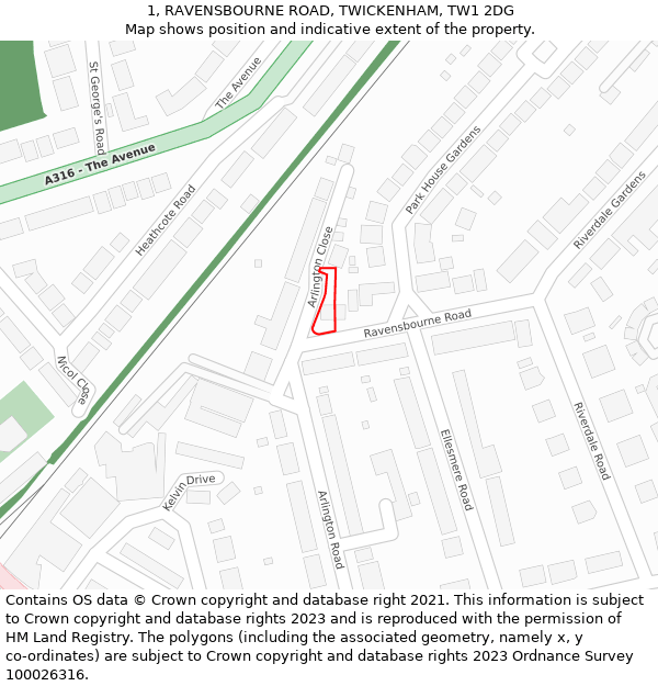 1, RAVENSBOURNE ROAD, TWICKENHAM, TW1 2DG: Location map and indicative extent of plot