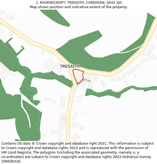 1, RAVENSCROFT, TRESAITH, CARDIGAN, SA43 2JG: Location map and indicative extent of plot