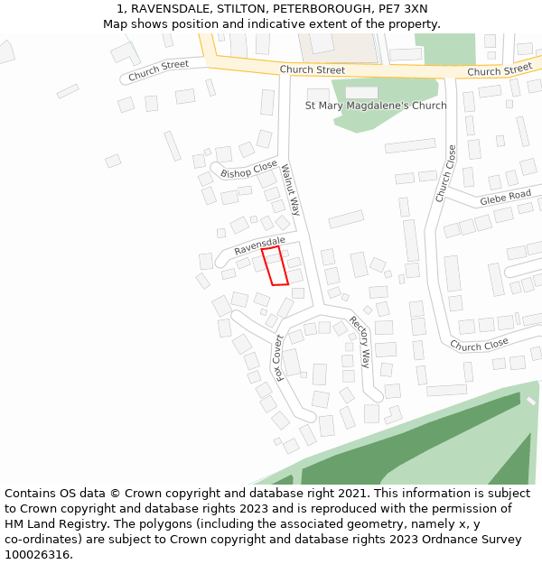 1, RAVENSDALE, STILTON, PETERBOROUGH, PE7 3XN: Location map and indicative extent of plot