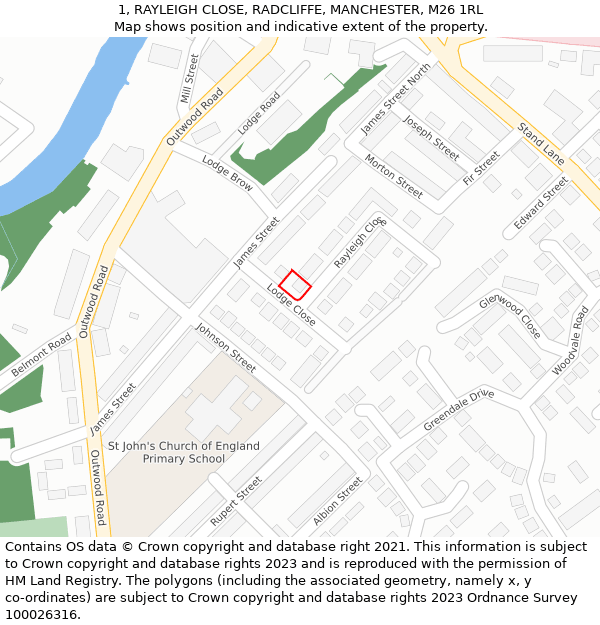 1, RAYLEIGH CLOSE, RADCLIFFE, MANCHESTER, M26 1RL: Location map and indicative extent of plot