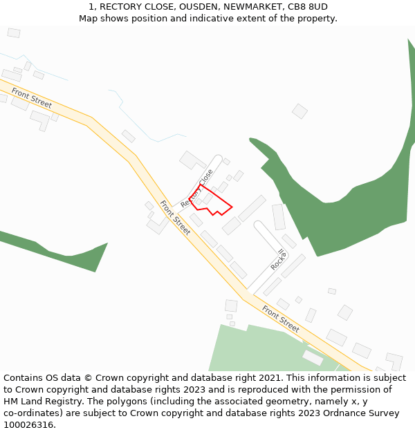 1, RECTORY CLOSE, OUSDEN, NEWMARKET, CB8 8UD: Location map and indicative extent of plot