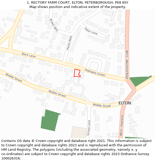 1, RECTORY FARM COURT, ELTON, PETERBOROUGH, PE8 6SY: Location map and indicative extent of plot