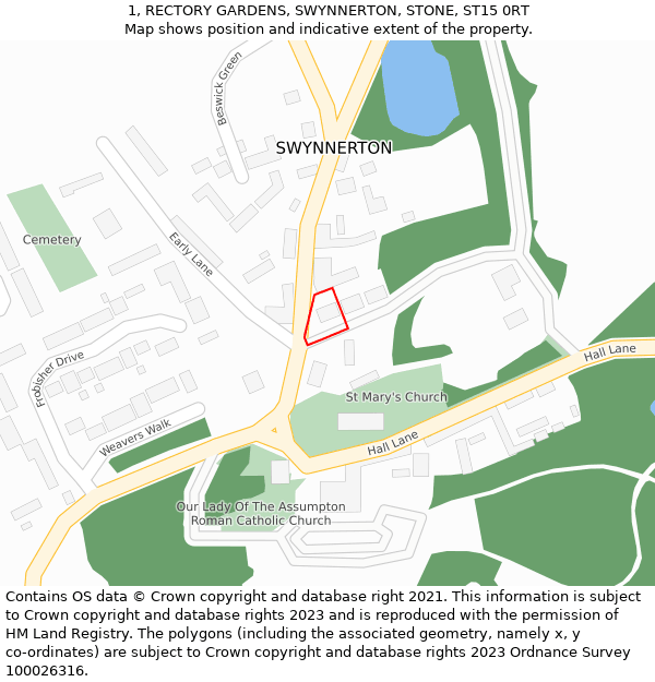 1, RECTORY GARDENS, SWYNNERTON, STONE, ST15 0RT: Location map and indicative extent of plot