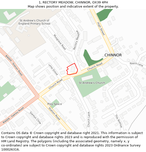 1, RECTORY MEADOW, CHINNOR, OX39 4PH: Location map and indicative extent of plot