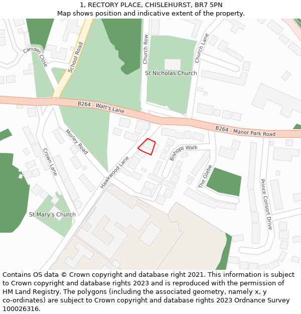 1, RECTORY PLACE, CHISLEHURST, BR7 5PN: Location map and indicative extent of plot