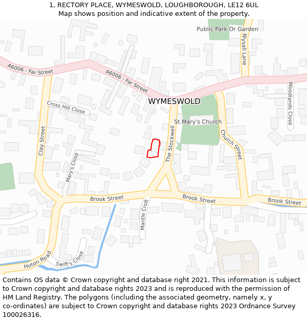 1, RECTORY PLACE, WYMESWOLD, LOUGHBOROUGH, LE12 6UL: Location map and indicative extent of plot