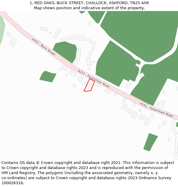 1, RED OAKS, BUCK STREET, CHALLOCK, ASHFORD, TN25 4AR: Location map and indicative extent of plot