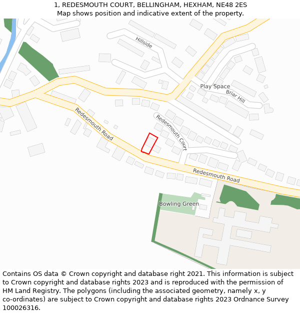 1, REDESMOUTH COURT, BELLINGHAM, HEXHAM, NE48 2ES: Location map and indicative extent of plot