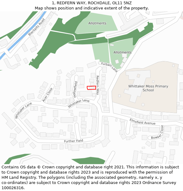 1, REDFERN WAY, ROCHDALE, OL11 5NZ: Location map and indicative extent of plot