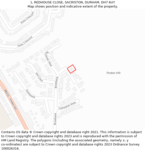 1, REDHOUSE CLOSE, SACRISTON, DURHAM, DH7 6UY: Location map and indicative extent of plot