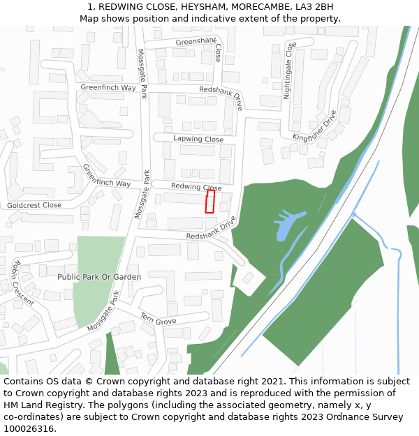 1, REDWING CLOSE, HEYSHAM, MORECAMBE, LA3 2BH: Location map and indicative extent of plot