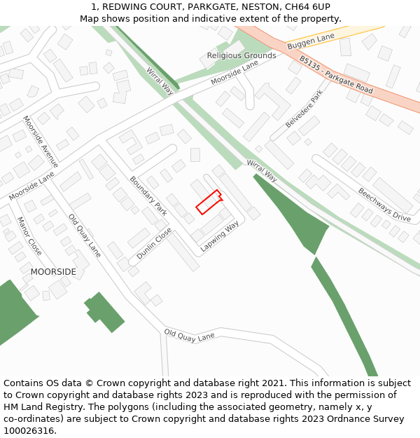 1, REDWING COURT, PARKGATE, NESTON, CH64 6UP: Location map and indicative extent of plot