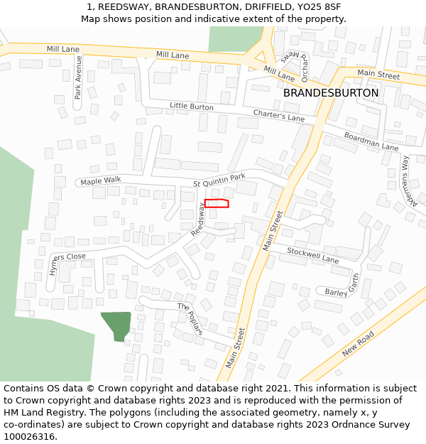 1, REEDSWAY, BRANDESBURTON, DRIFFIELD, YO25 8SF: Location map and indicative extent of plot