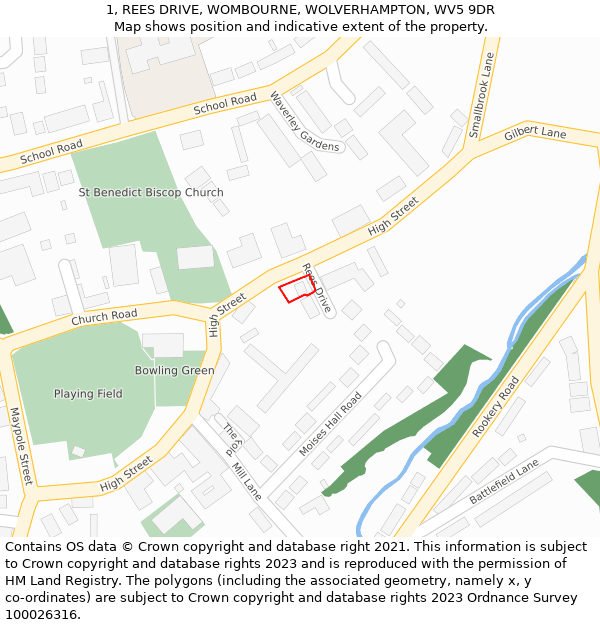 1, REES DRIVE, WOMBOURNE, WOLVERHAMPTON, WV5 9DR: Location map and indicative extent of plot