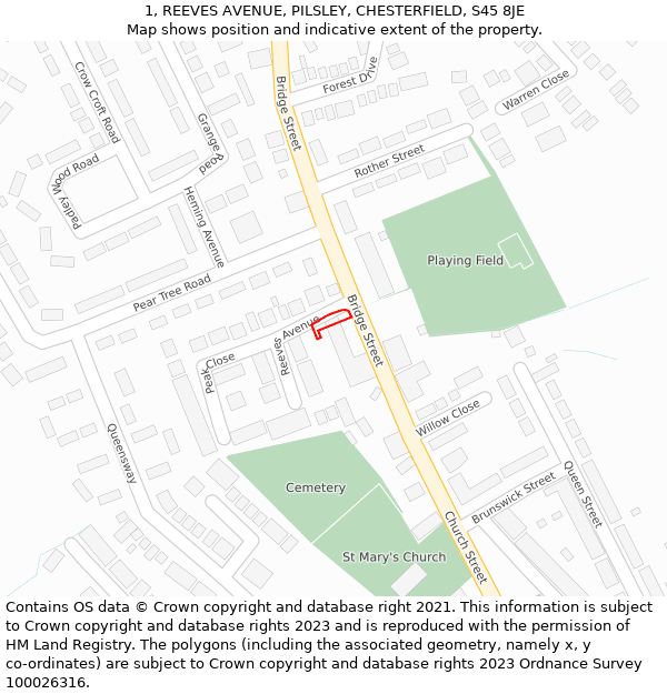 1, REEVES AVENUE, PILSLEY, CHESTERFIELD, S45 8JE: Location map and indicative extent of plot