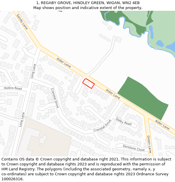 1, REGABY GROVE, HINDLEY GREEN, WIGAN, WN2 4EB: Location map and indicative extent of plot