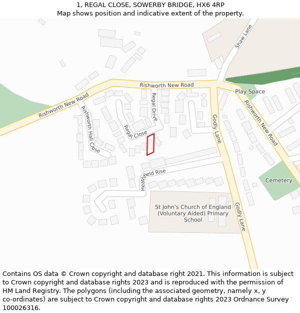 1, REGAL CLOSE, SOWERBY BRIDGE, HX6 4RP: Location map and indicative extent of plot