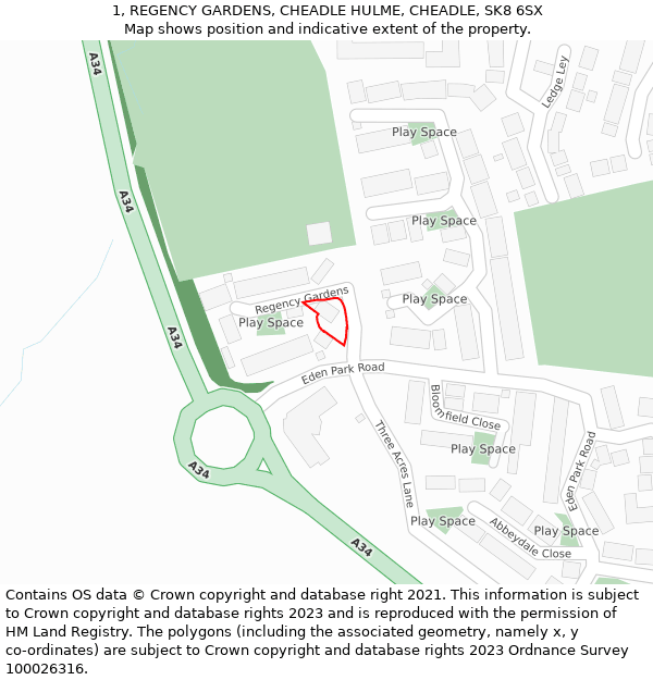 1, REGENCY GARDENS, CHEADLE HULME, CHEADLE, SK8 6SX: Location map and indicative extent of plot