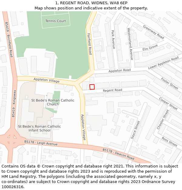 1, REGENT ROAD, WIDNES, WA8 6EP: Location map and indicative extent of plot