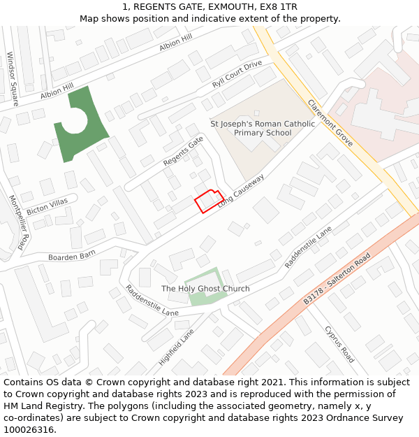 1, REGENTS GATE, EXMOUTH, EX8 1TR: Location map and indicative extent of plot