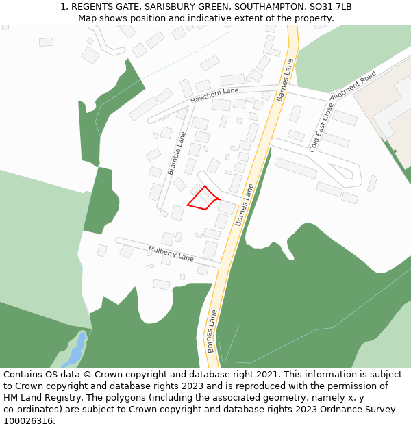 1, REGENTS GATE, SARISBURY GREEN, SOUTHAMPTON, SO31 7LB: Location map and indicative extent of plot