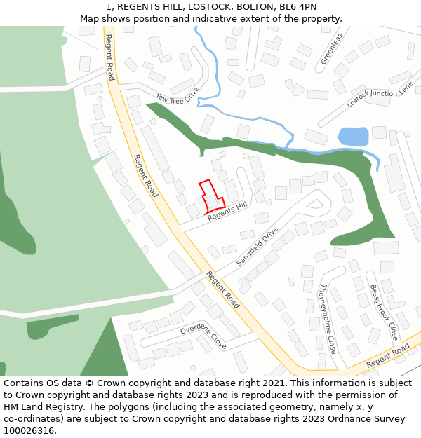 1, REGENTS HILL, LOSTOCK, BOLTON, BL6 4PN: Location map and indicative extent of plot