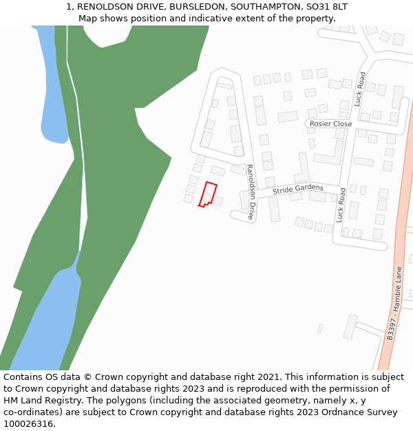 1, RENOLDSON DRIVE, BURSLEDON, SOUTHAMPTON, SO31 8LT: Location map and indicative extent of plot