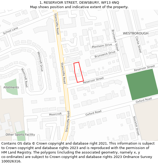 1, RESERVOIR STREET, DEWSBURY, WF13 4NQ: Location map and indicative extent of plot