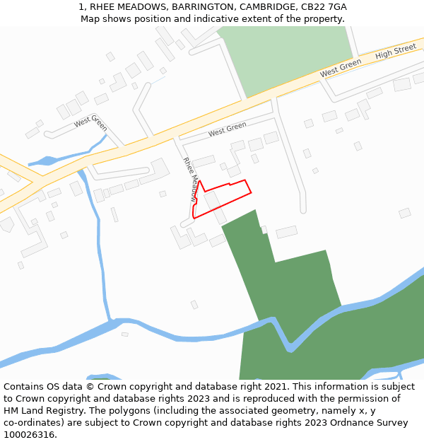 1, RHEE MEADOWS, BARRINGTON, CAMBRIDGE, CB22 7GA: Location map and indicative extent of plot
