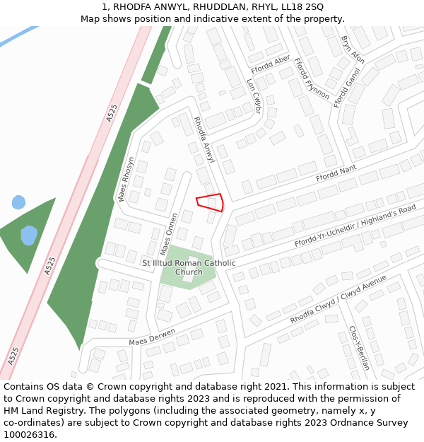 1, RHODFA ANWYL, RHUDDLAN, RHYL, LL18 2SQ: Location map and indicative extent of plot