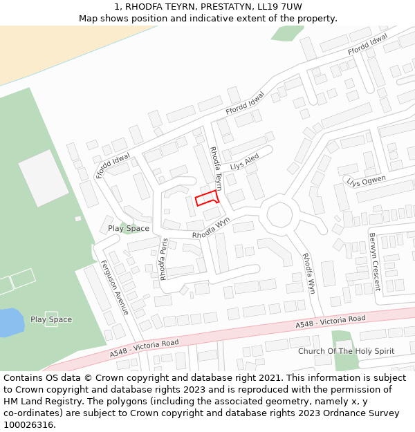 1, RHODFA TEYRN, PRESTATYN, LL19 7UW: Location map and indicative extent of plot