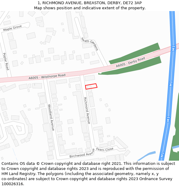 1, RICHMOND AVENUE, BREASTON, DERBY, DE72 3AP: Location map and indicative extent of plot